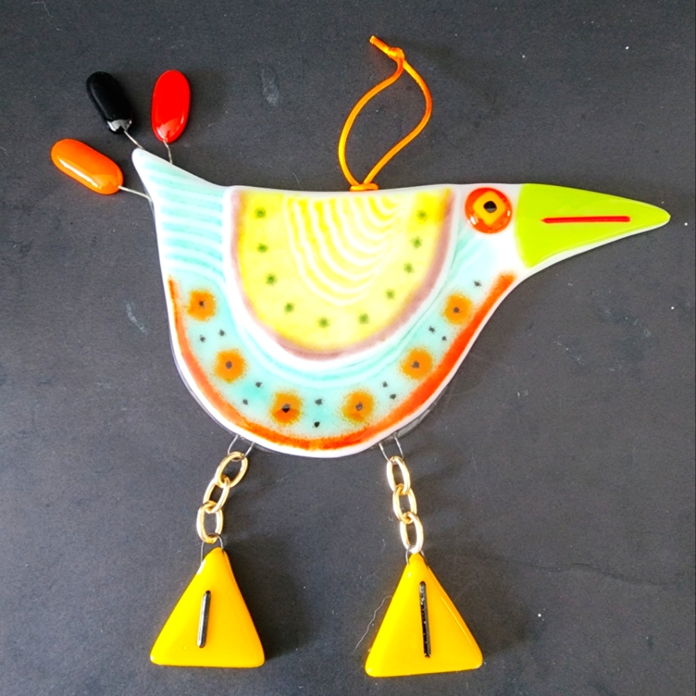 HANGING fused glass BIRD WINDOW DECOR by Joe Speck